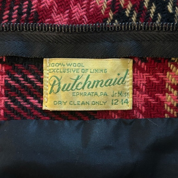 Vintage 60s Poncho Dutchmaid Pink Red Plaid Wool Tweed with Fringe and Zipper - Picture 2 of 9